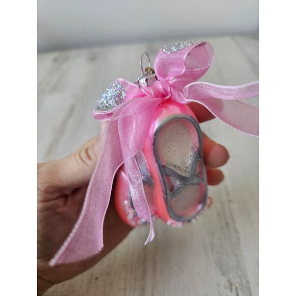 Katherine collection ballerina slipper shoe glass ornament glitter pink Xmas tre - Picture 10 of 10